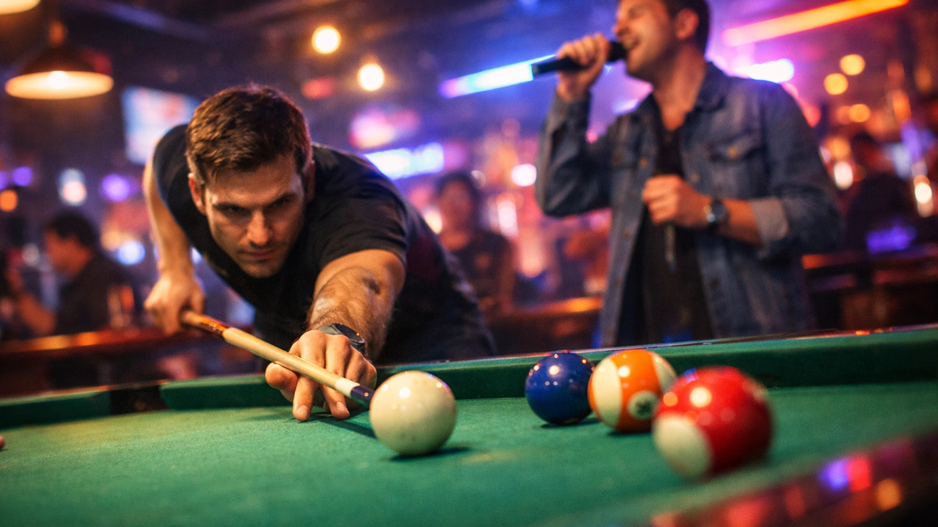 Бильярдный стол и сцена караоке в клубе 033 после обновления