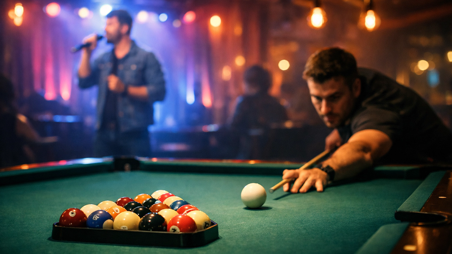 Динамичная игра в бильярд и караоке в клубе 033